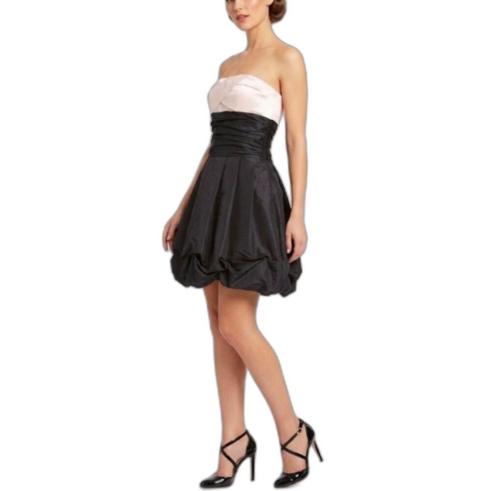 Jessica McClintock Gunne Sax Pink Black Strapless VTG 80s Bubble Mini Dress Sz 3